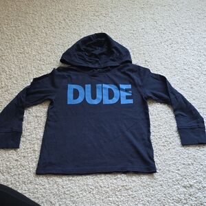 CREWCUTS Navy Blue 'Dude' Kids Longsleeve T-Shirt With Hood XS (4-5)